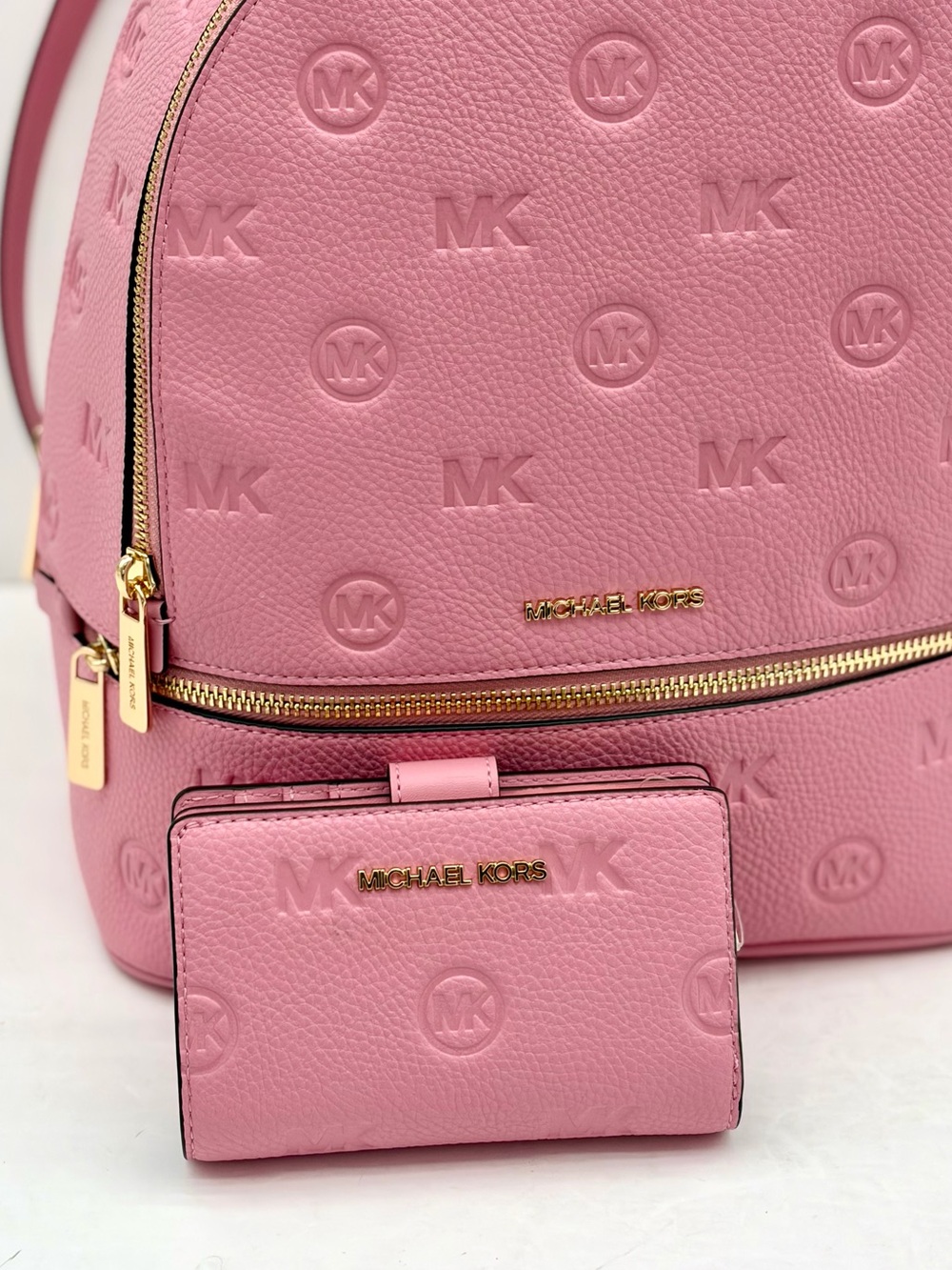 Michael Kors Pink Embossed Leather Backpack with Matching Wallet - Picture 9 of 13